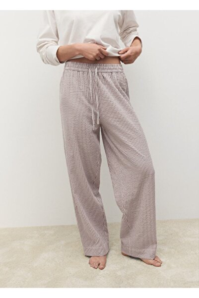 MANGO Woman Gofre kumaş çizgili iki parça pijama takımı