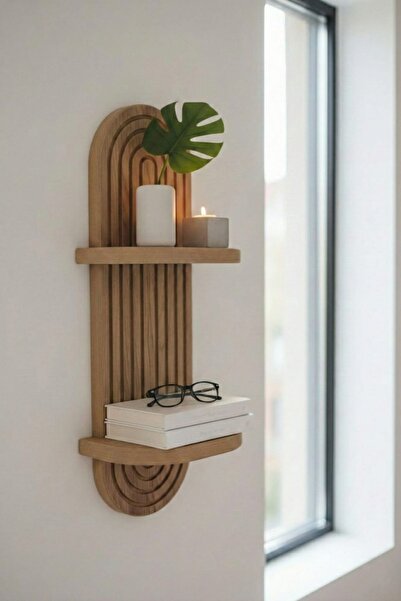 Muall Collection AHŞAP RENK DEKORATİF DUVAR RAFI SAĞLAM MDF