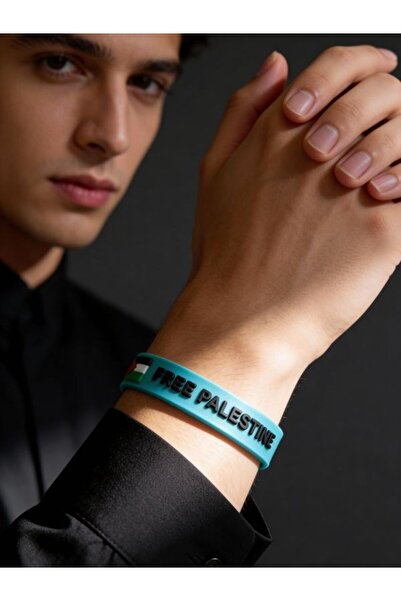 Zaytoon "فلسطين حرة" سوار يد مطاطي قابل للتعديل باللون الأزرق والكاكاو A300073