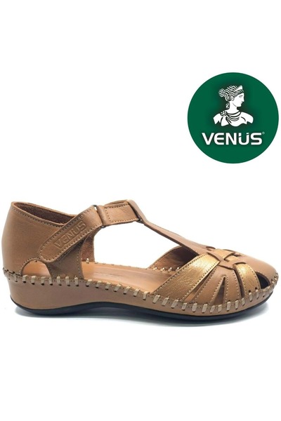Venüs Tingi Hakiki Deri Comfort Ortopedik Kadın Sandalet TABA