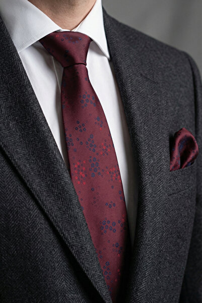 Milleniva Floral Burgundy Tie & Handkerchief