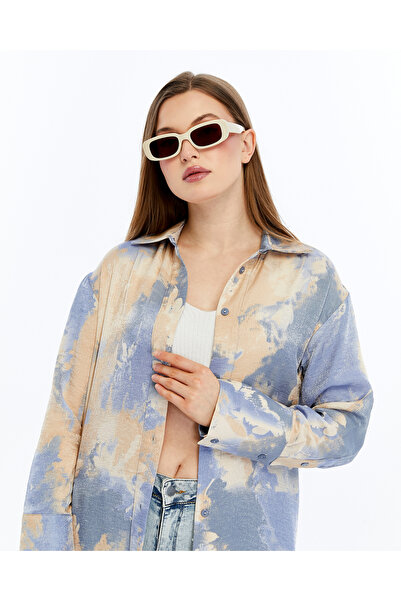 MADE BY ALİSHA Long Satin Powder Blue Shirt Dress with Front Buttons and Wide...