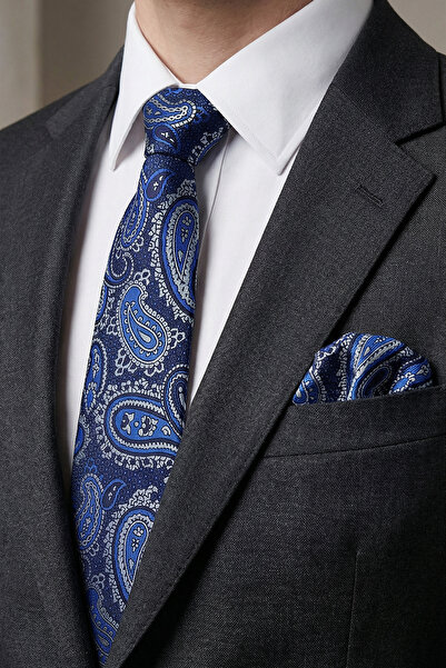 Milleniva Paisley Pattern Blue Tie & Handkerchief