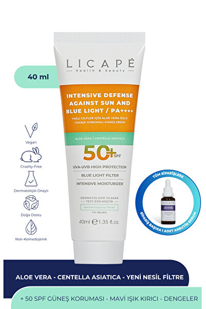 Licape Yağlı Ciltler İçin Aloe Vera Özlü Yüksek Korumalı +50 Faktör Güneş Kre...