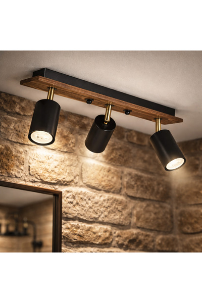 Bozyaka Aydınlatma Neron 3'lü Sıralı Ceviz Ahşap Mat Siyah Hareketli Avize Iç...