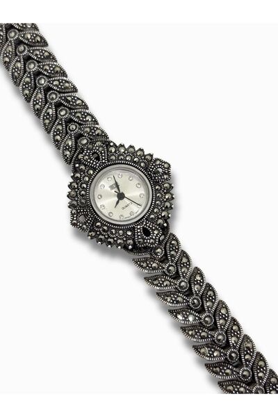 oya silver ساعة فضية ثقيلة مرصعة بحجر المركسيت [Udg9933]