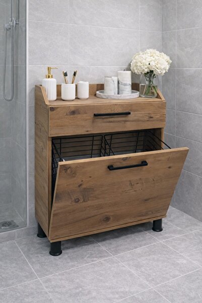 mobest izmir Kirli Çamaşır Dolabı 2 Ayrı Bölmeli Çekmeceli,mdf Imalat Hazır T...