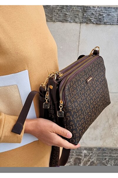 Just Polo حقيبة كتف نسائية من جاست بولو مكونة من 5 أقسام مطبوعة بتصميم مونوغرام