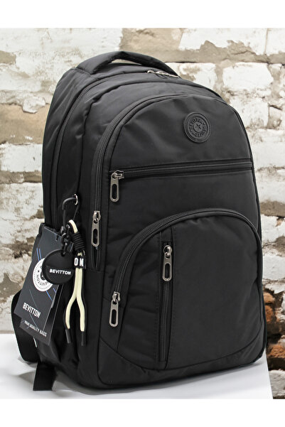 Bevitton 1710 حقيبة مدرسية سوداء مقاومة للماء للجنسين حقيبة ظهر مدرسية يومية