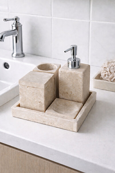 DMR HOME Natural Travertine Stone Bathroom Set – |   Minimal Luxury Design