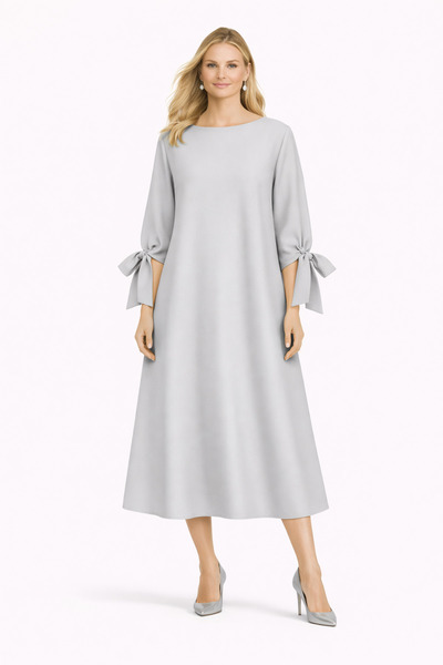 MERT ERKAN Oversized Midi Stylish Satin Dress with Sleeve Mouth Tie Detail