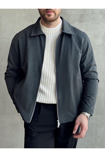 HAVANO Erkek Füme Kısa Gabardin Ceket Regular Fit Kışlık Mont