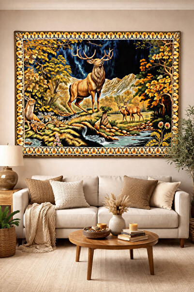 Vendini Vintage Serisi Geyikli Duvar Halısı Duvar Örtüsü Wall Tapestry