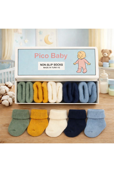Pico Baby Organik Pamuk Unisex 5'li Kutulu Premium Yeni Doğan Bebek Çorabı