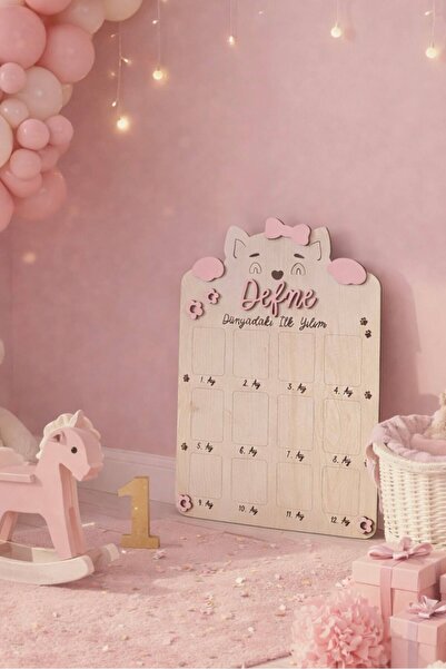 Gralanda İsme Özel Kedi Temalı Doğum Günü Fotoğraf Anı Panosu Anı Tablosu 1 Y...