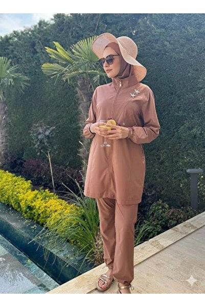 Moodbasic YILDIZ AKSESUARLI FERMUARLI TESETTÜR MAYO