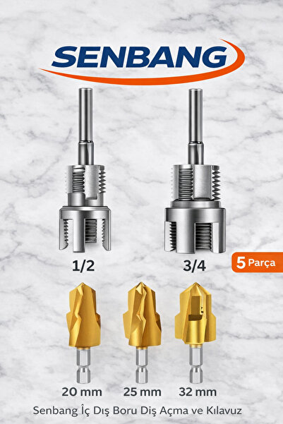 SENBANG PPRC PVC Su Borusu Diş Açma Seti 5 Parça – Havşa Pah Açma Aparatı Tes...