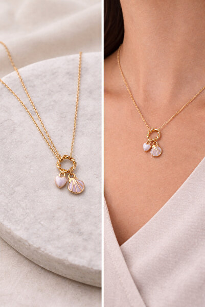Arsaley Collection Beyaz İstiridye Mini Altın Kaplama Charm Kadın Kolye (45 c...