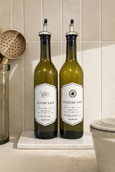 Bohemian Ayçiçek ve Zeytinyağı Retro Yağdanlık Seti – Mermer Altlıklı (2’li, ...