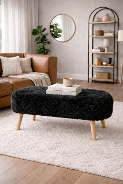 DEKOR MOBİLYACIM Paris Retro Ahşap Ayaklı Geniş Oturum Alanlı Oval Bench Puf ...