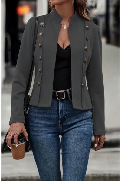 Kanonik Education    سترة نسائية قصيرة من جلد الغزال بأكمام طويلة وياقة واقفة...