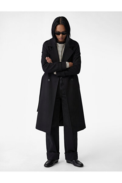 Koton Long Sleeve Buttoned Pocketed Belted Double-Breasted Gabardine Trench Coat