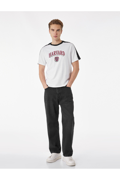 Koton Baskılı Harvard Lisanslı Beyaz Erkek T-Shirt 6SAM10035MK