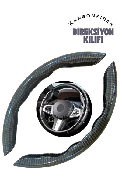 Autokit Karbon Fiber Direksiyon Kılıfı Siyah-Gri Parçalı Direksiyon Koruyucu ...