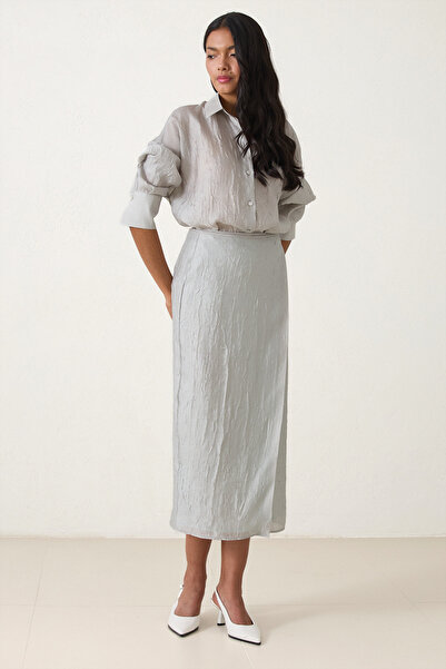 Setre Fusta verde cu detaliu de legare, lungime midi, cu detaliu  "Crush "