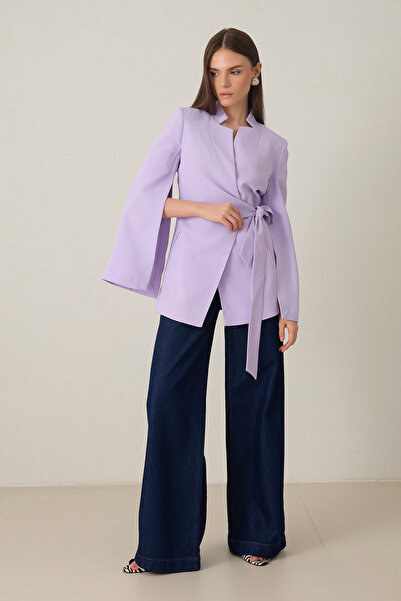 Setre Light Lilac Slim Fit Sleeve Detailed Waist Tie Detailed Jacket
