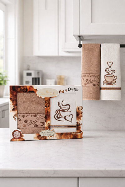 Coton Delux 2-Piece Kitchen Towel - Embroidered - 40X60 - 100% Cotton - Boxed