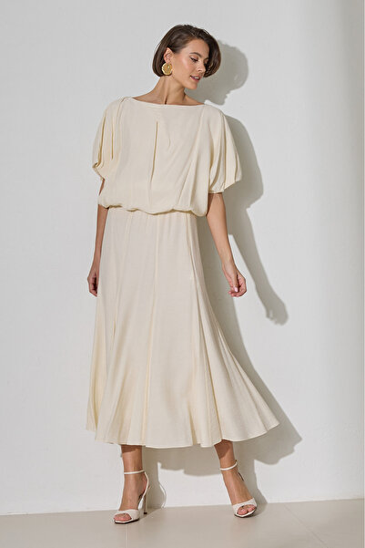 Setre Κρεμ Φούστα Μίντι με Λεπτομέρεια από Λάστικ στη Μέση