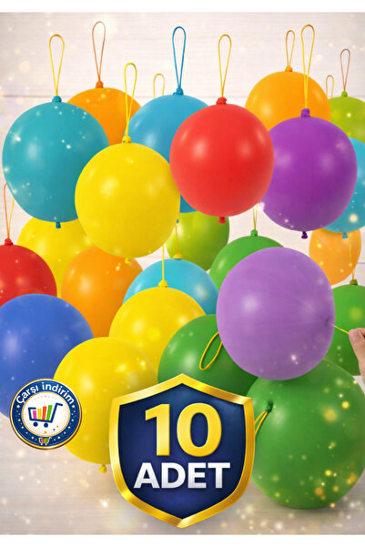 nistabolje 10 Adet Lastikli Balon Punch Zıpzıp Panç Büyük Balon İpli