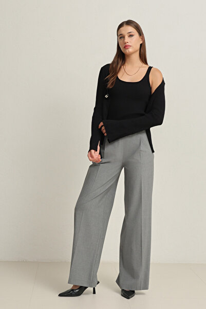 Setre Gray Belden Elastic Detailed Side Zipper Comfortable Cut Wide Leg Trousers