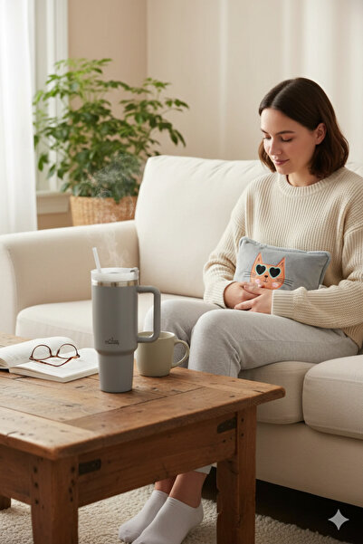 Any Morning Vaha 1200 ml Çelik Termos, Gri & BiggDesign Cats Elektrikli Sıcak...