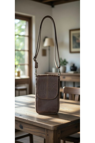 Mocikon Hakiki Deri, Unisex, 3 cepli, Omuz ve Çapraz Cep Telefonu Çantası