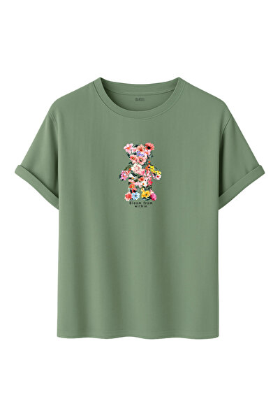 DK DAKSEL Urs cu model de flori cu imprimeu Confortabil basic Model tricou Un...