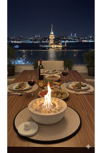 TKC HOME Beyaz Masaüstü Şömine El Yapımı Sevgililer Günü Özel Hediye ( 250 ml...