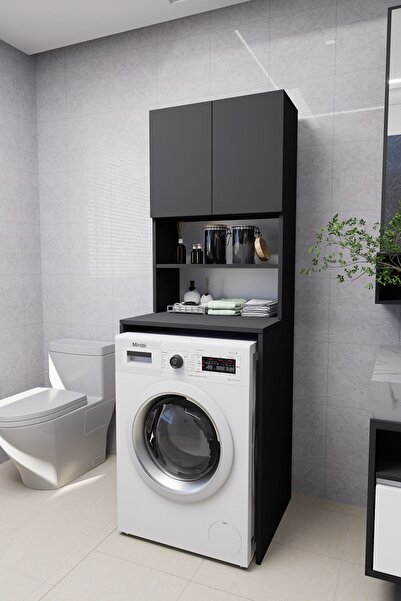 Mirobi Verani Çamaşır Makinesi Dolabı Banyo Kiler Çift Kapaklı Arkalıklı Dola...
