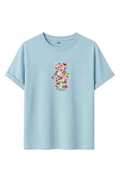 DK DAKSEL تي شيرت نسائي متعدد الألوان مزين بالزهور على شكل دب قصة فضفاضة من ا...