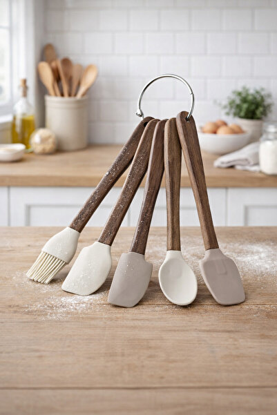 ChefMate 5-Piece Heat-Resistant Mini Silicone Spatula and Brush Set with Wood...