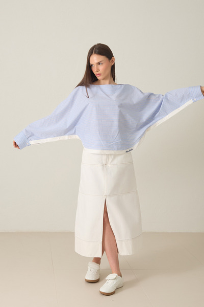 Setre Μπλούζα με χαλαρή εφαρμογή με μπλε ρίγες και λεπτομέρεια
