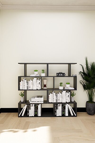 Mirobi Derbent 4 Raflı Zigzag Dekoratif Double Zigzag Kitaplık Antrasit