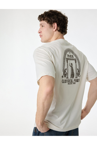 Koton Άνετο βαμβακερό μπλουζάκι με κοντό μανίκι και στάμπα στο πίσω μέρος