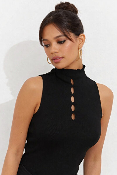 Be Best Дамска черна блуза без ръкави с отворена предна част BE273