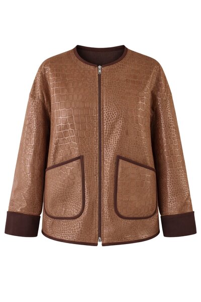 Retrobird Tasarım Mevsimlik İnce Suni Deri Ceket Kadın Kahverengi