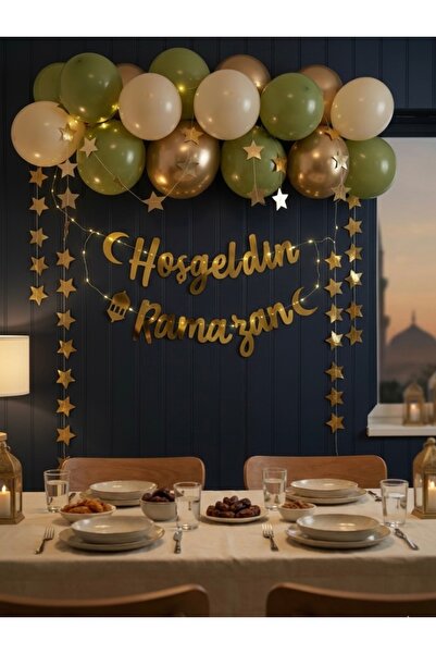 Parti Zamanı Ramazan Köşesi Süsleme Seti Led Işık 13 Balon Ramazan Yazı Ve Yı...