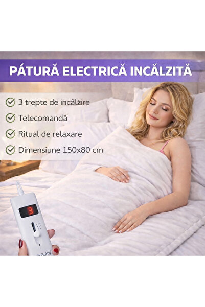 Ruhhy Pătură încălzită electrică, 3 niveluri de temperatură, telecomandă, 150...