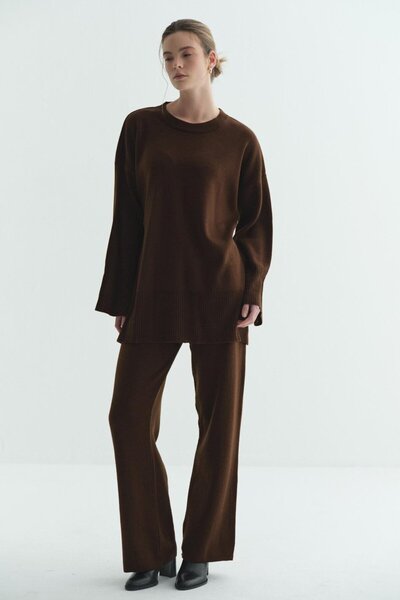 Merve Gültekin طقم تريكو ريبانا جيسيتي بني