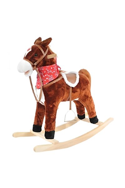 divendi-ro Balansoar Calut, pentru copii 10 luni+, din lemn și pluș, maro